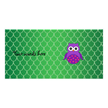 Cute purple owl photo card