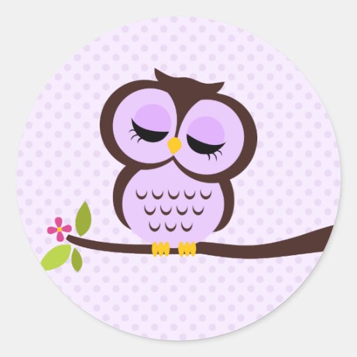 Cute Purple Owl Round Stickers | Zazzle