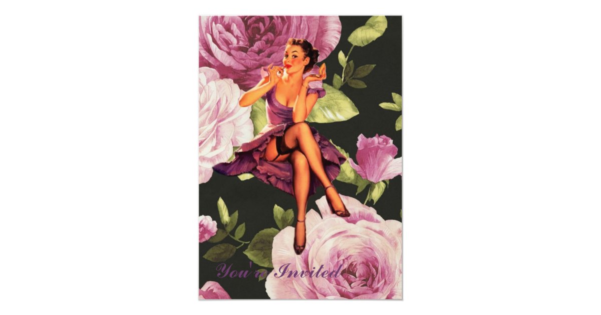 Cute Purple Rose Pin Up Girl Vintage Fashion Card Zazzle