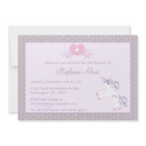 Cute purple unicorn pony birthday party invitation