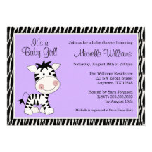 Cute Purple Zebra Girl Baby Shower Custom Invite