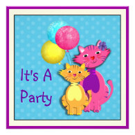 Cute Pussy Cats Themed Party Invitation