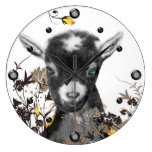 Cute Pygora  Goat Painting Floral  Wall Clock