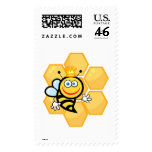 cute queen bee and beehive postage stamp