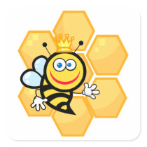 cute queen bee and beehive square sticker