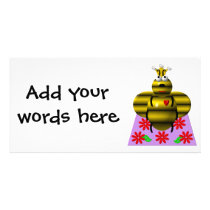 Cute queen bee on a quilt photo card