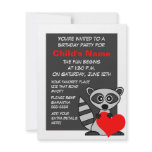 Cute Raccoon and Heart Birthday Invitation