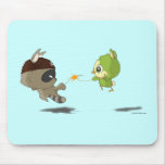 Cute Raccoon Bird Fencing Cartoon Anime Mousepad