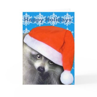 cute raccoon santa card