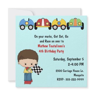 Cute Race Cars Birthday Party Invitation