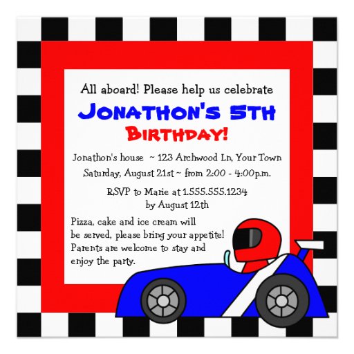 Cute Racing Themed Childrens Birthday Personalized Announcements