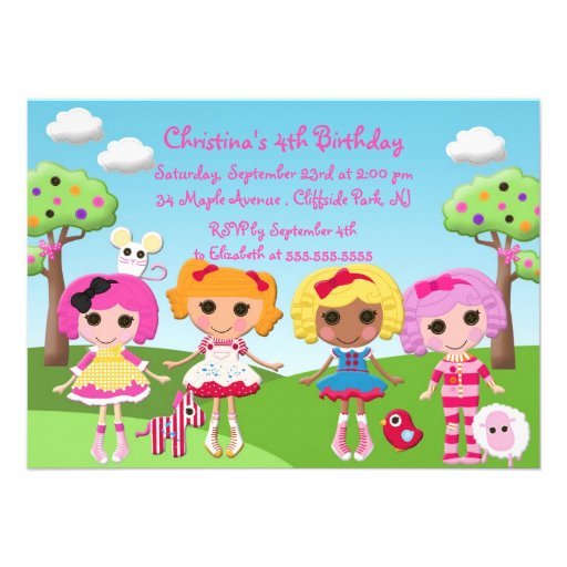 Cute Rag Doll Birthday Party Invitations