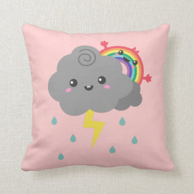 Cute Rainbow Behind Every Dark Cloud Throw Pillow