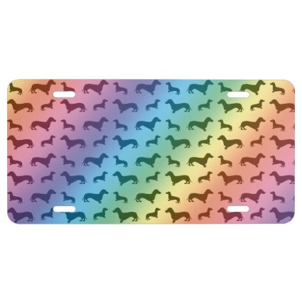 Cute rainbow dachshund pattern license plate