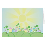 Cute Rainbow Houses on Hills Cards