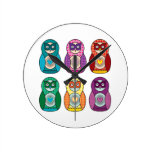 Cute Rainbow Matryoshka Owls Clock