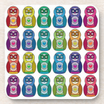 Cute Rainbow Matryoshka Owls Drink Coaster