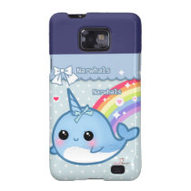 Cute rainbow narwhal on white & blue polka dots casemate cases