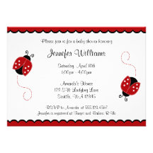 Cute Red and Black Ladybugs Baby Shower Personalized Invitation