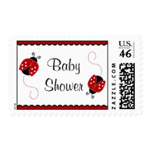 Cute Red and Black Ladybugs Baby Shower Stamp