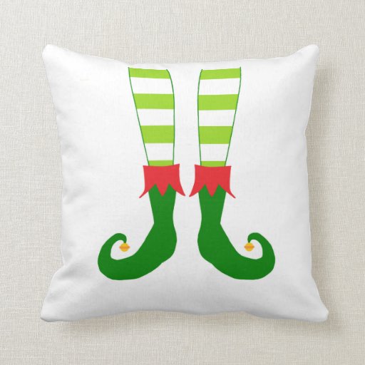 Cute Red and Green Christmas Elf Feet Throw Pillow Zazzle