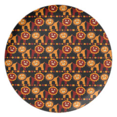 Cute Red and Orange Lions Jungle Pattern Party Plates