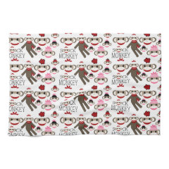 Cute Red and Pink Sock Monkeys Collage Pattern Towels