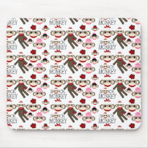 Cute Red and Pink Sock Monkeys Collage Pattern Mousepad