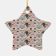 Cute Red and Pink Sock Monkeys Collage Pattern Christmas Ornaments