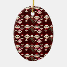 Cute Red and Pink Sock Monkeys Collage Pattern Ornament