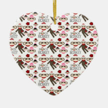 Cute Red and Pink Sock Monkeys Collage Pattern Christmas Ornament
