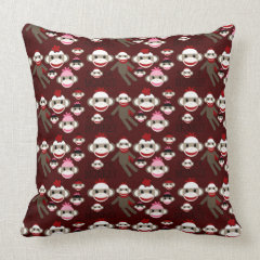 Cute Red and Pink Sock Monkeys Collage Pattern Pillows