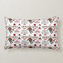 Cute Red and Pink Sock Monkeys Collage Pattern Pillows