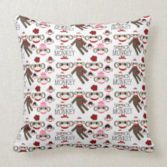 Cute Red and Pink Sock Monkeys Collage Pattern Pillow