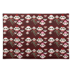 Cute Red and Pink Sock Monkeys Collage Pattern Place Mat
