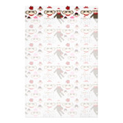Cute Red and Pink Sock Monkeys Collage Pattern Customized Stationery