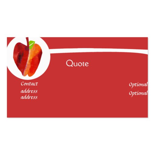 Cute Red Apple 4 Teacher Business Card (back side)
