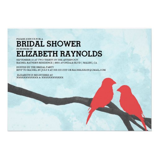 Cute Red Bird Bridal Shower Invitations