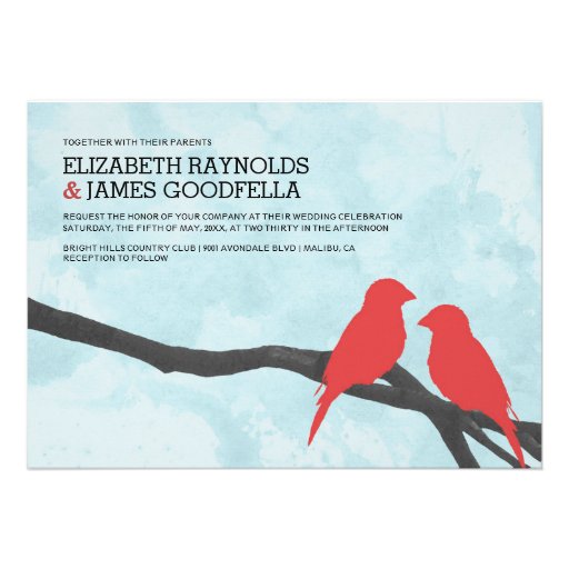 Cute Red Bird Wedding Invitations