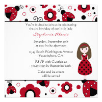 Cute red black lady bugs birthday party invitation