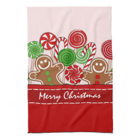 Cute red Christmas gingerbreads Kitchen Towels