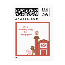 Cute red farm animals boy's birthday party stamps