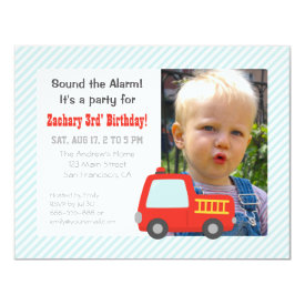 Cute Red Fire Truck Boys Birthday Party Photo 4.25x5.5 Paper Invitation Card