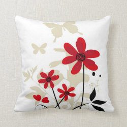 Cute red flowes and butterflies pillow