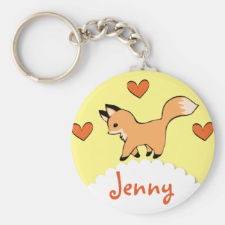 Cute Red Fox and Hearts Basic Round Button Keychain
