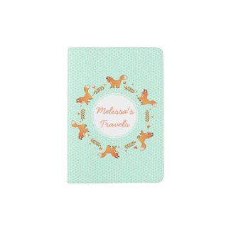 Cute Red Fox and Hearts Wreath Pattern Passport Holder