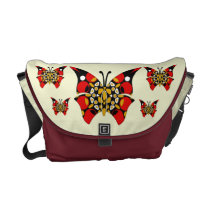Cute Red Gold and Black Butterflies Messenger Bag at Zazzle