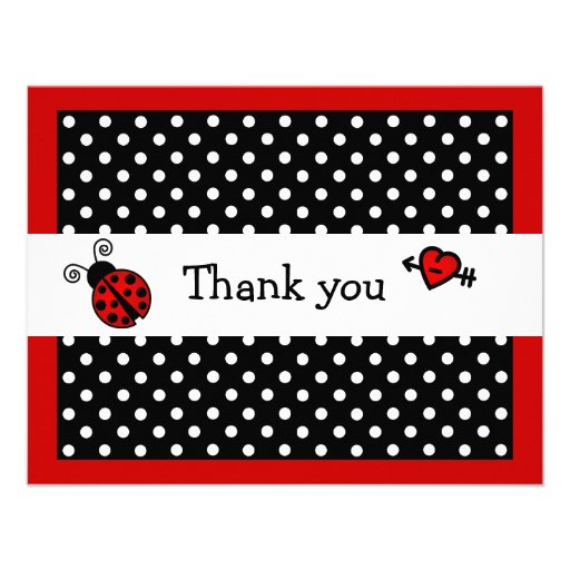 Cute Red Ladybug Flat Thank You Note Cards Personalized Invite