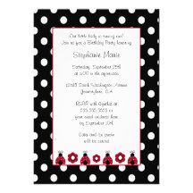 Cute red ladybug flowers birthday party invitation