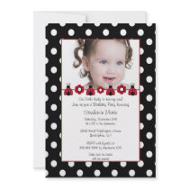 Cute red ladybug photo birthday party invitation